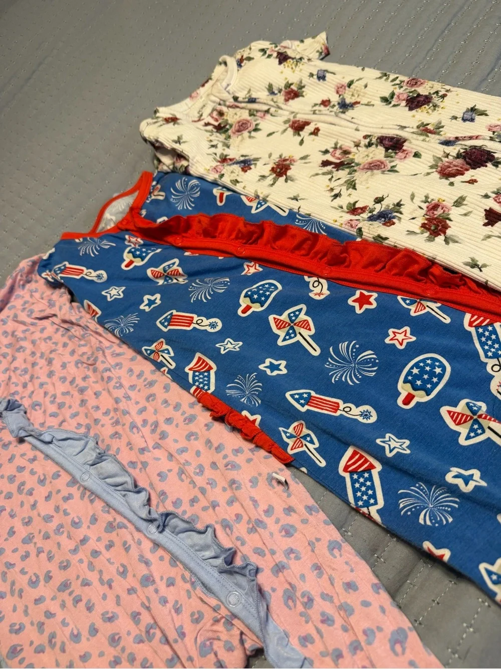 Bamboo Pajama Set 18M 22T - Blue Patriotic, Pink lepoard , Floral